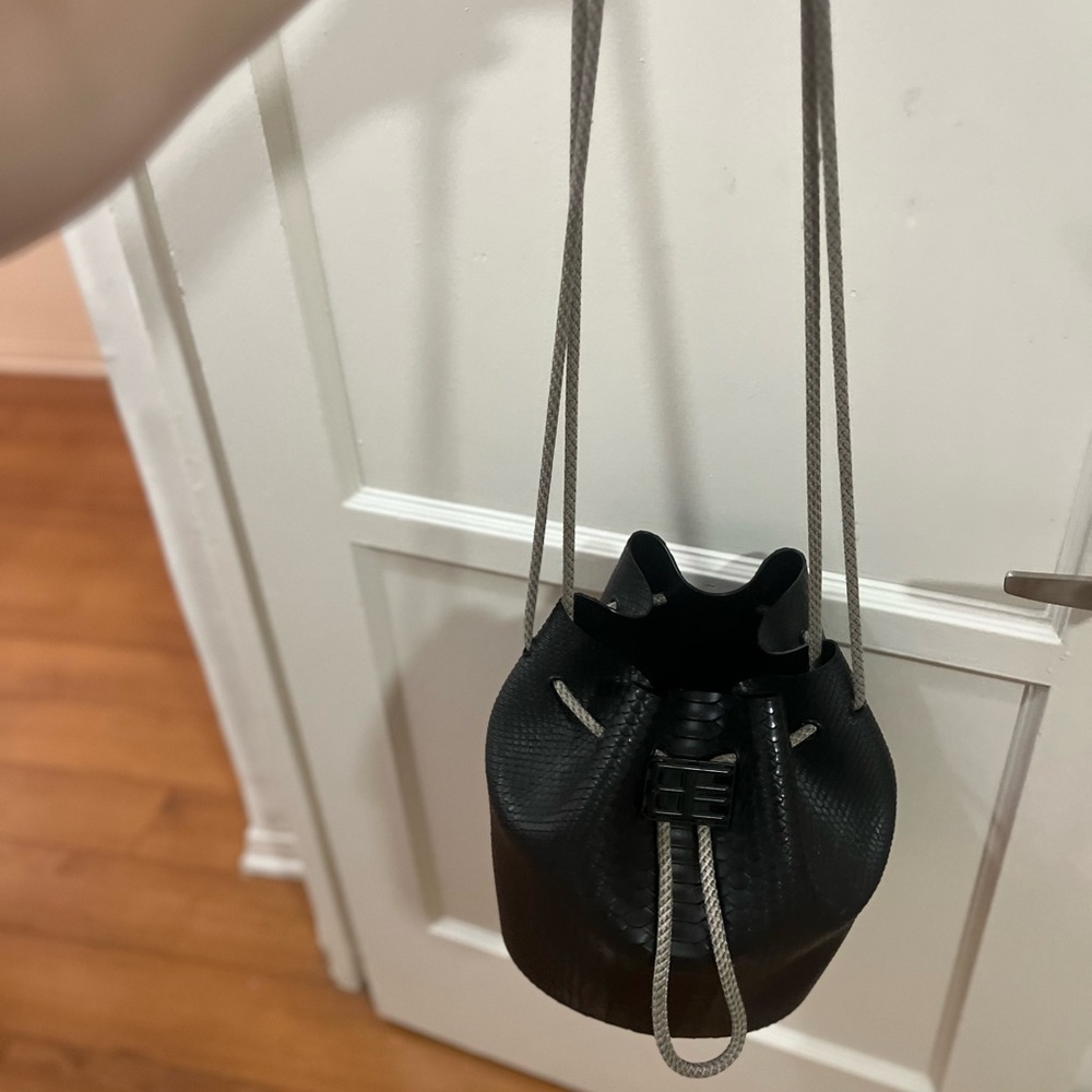Melissa Black Textured Bucket Bag with Silver Drawstring - Picture 3 of 3